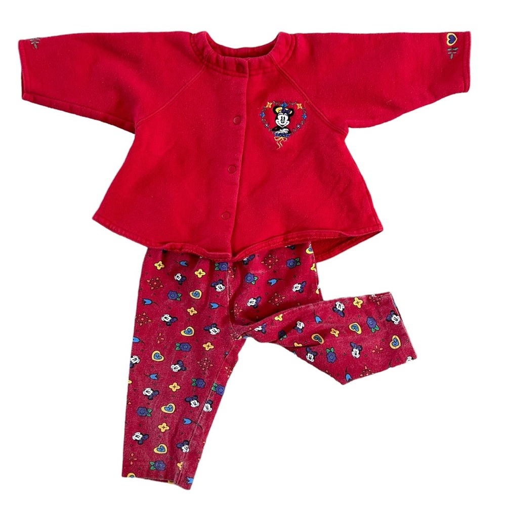Vintage Disney Store 18M Y2K Minnie Mouse Fall Floral Red Jacket Leggings